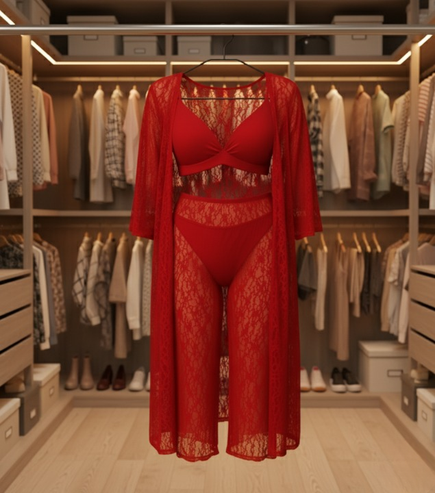 Luxurious Net Transparent Lace 4-Piece Nightwear Set