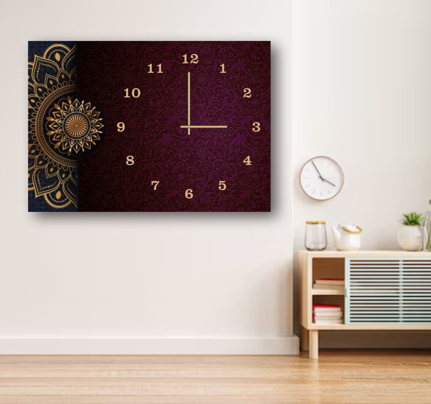 Mandala Design Wooden Wall Clock – 12x16 Inch Digital Print Hanging Decor