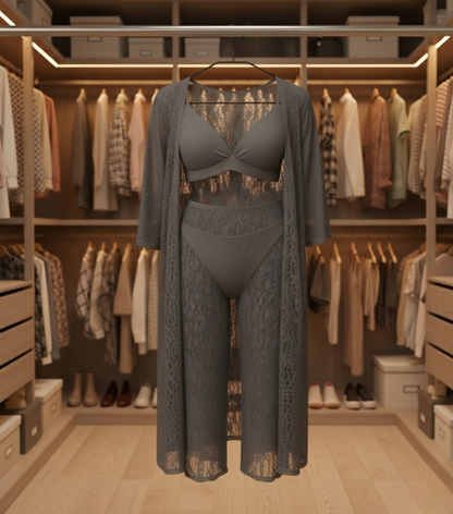 Luxurious Net Transparent Lace 4-Piece Nightwear Set