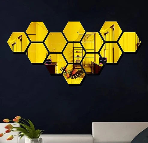 Hexagon Style Acrylic Mirror - Modern Home Decoration [13 pieces]