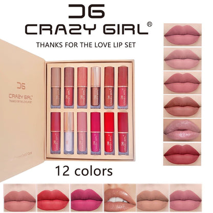 Crazy Girl “Thanks for the Love” Lip Gloss Set – 12 in 1 Multi-Shade Collection, Smooth & Non-Sticky Finish (3 ml Each)